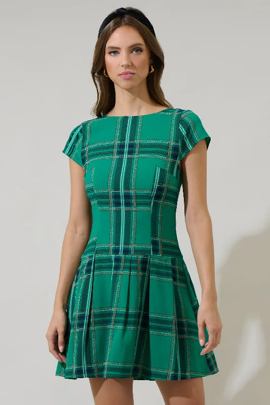 Woodland Jade Mali Pleated Mini Dress