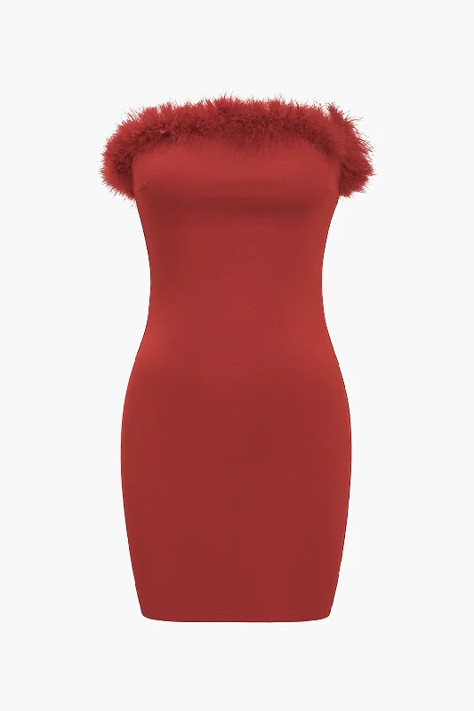 Faux Fur Strapless Mini Dress