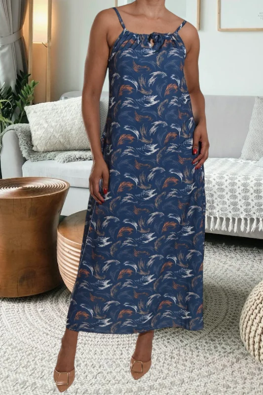 Rust Printed  Strappy Maxi Tie Dress