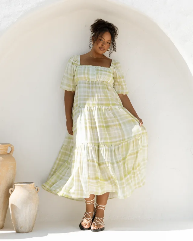 Lotus Maxi Dress | Green Gingham