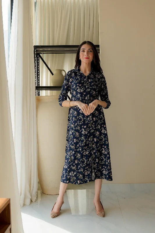 Ritz Long Printed Dress Blue