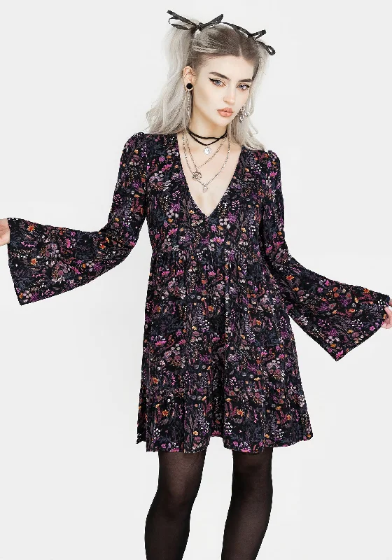 Heliotrope Floral Mini Smock Dress