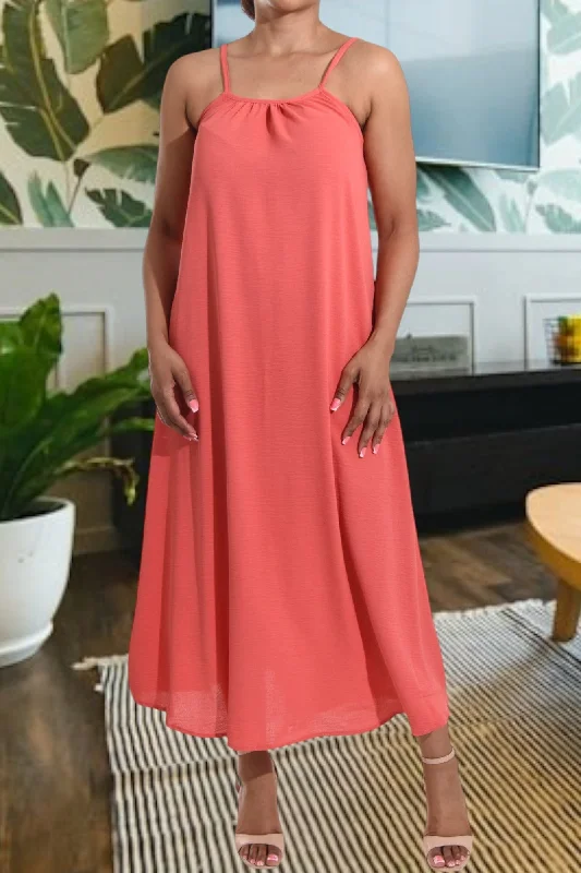 Coral Strappy Maxi Dress