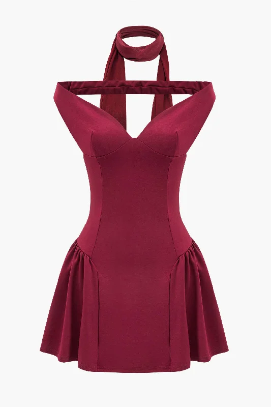 V-Neck Sleeveless Backless Mini Dress