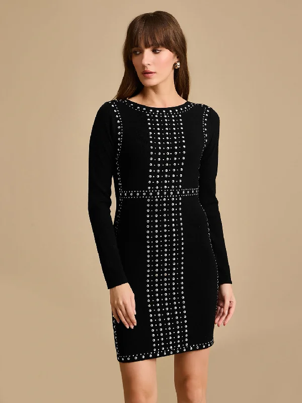 Studded Knitted Winter Mini Dress