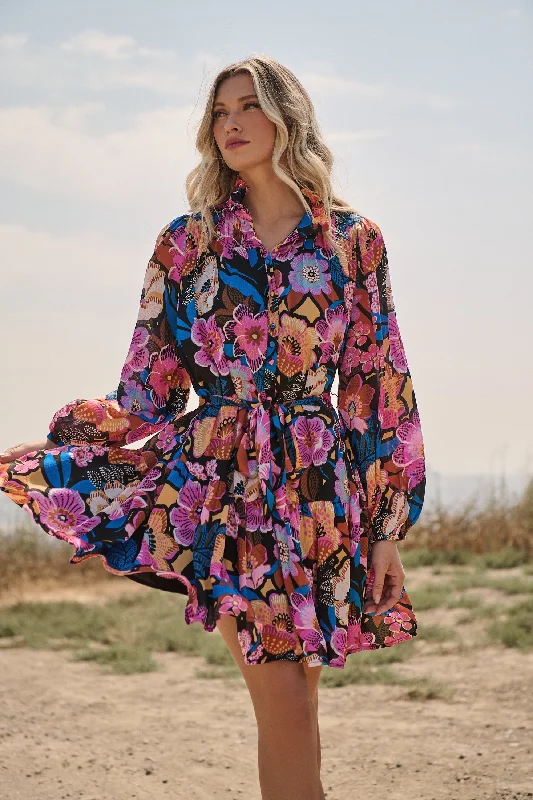 Kadence Floral Groover Button Up Mini Dress