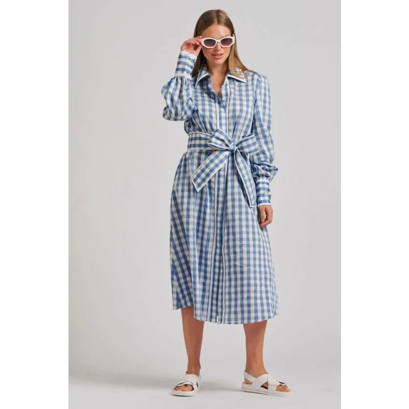 The Octavia Longline Shirtdress | Pale Blue Gingham