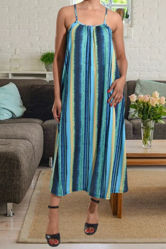 Blue Stripe Strappy Maxi Dress