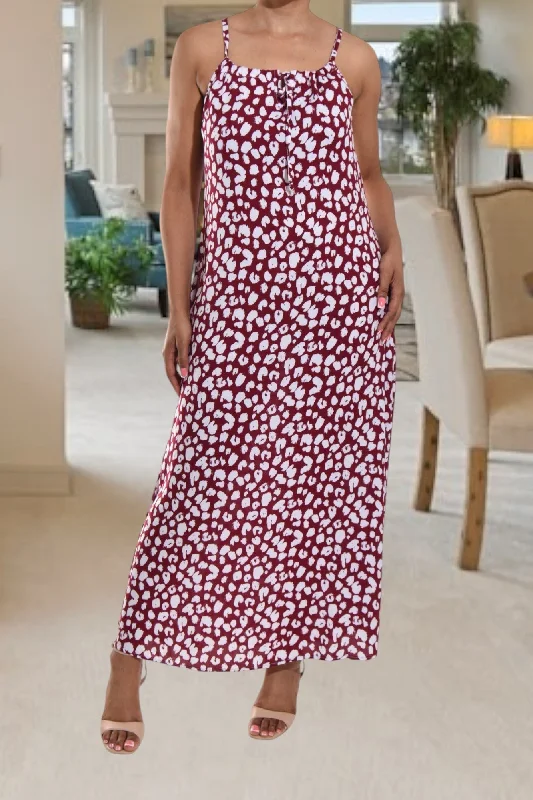 Maroon Printed Strappy Maxi Dress