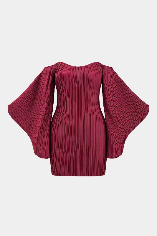 Pleated Bell Sleeve Mini Dress