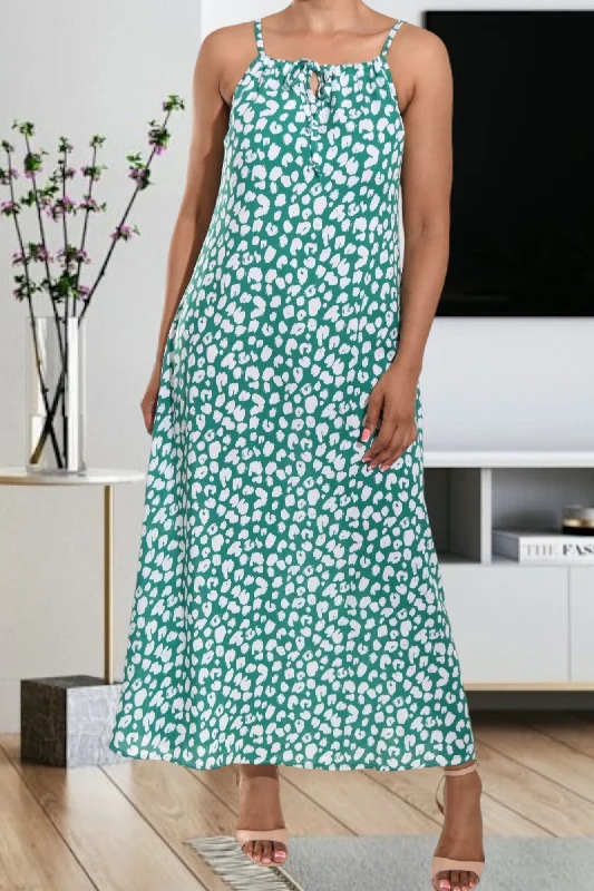 Green And White Strappy Maxi Dress