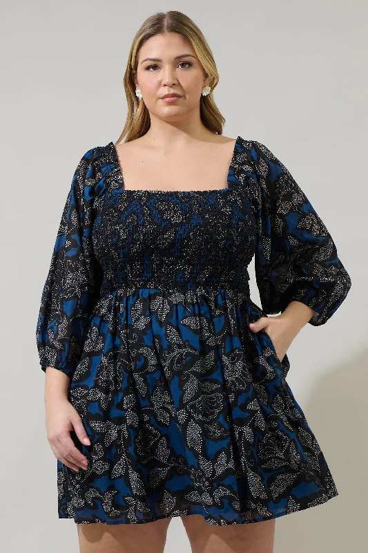 Aurina Floral Niko Smocked Mini Dress Curve