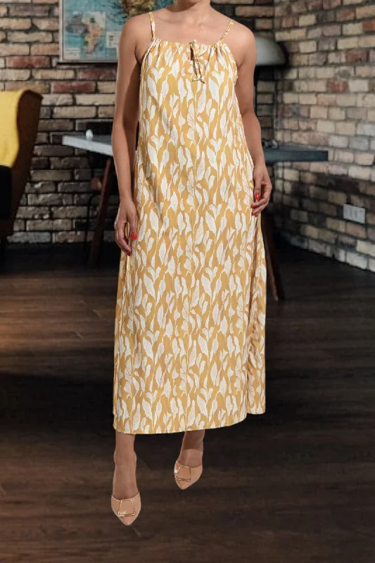 Mustard Floral Strappy Maxi Tie Dress