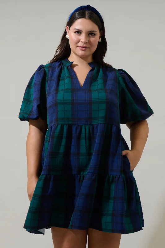 Hudson Plaid Jacey Babydoll Mini Dress Curve