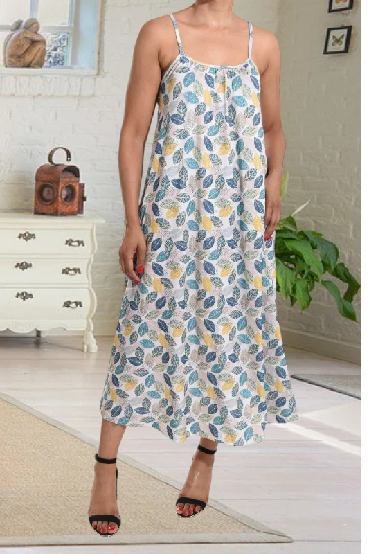 Leaf Print Strappy Maxi Dress