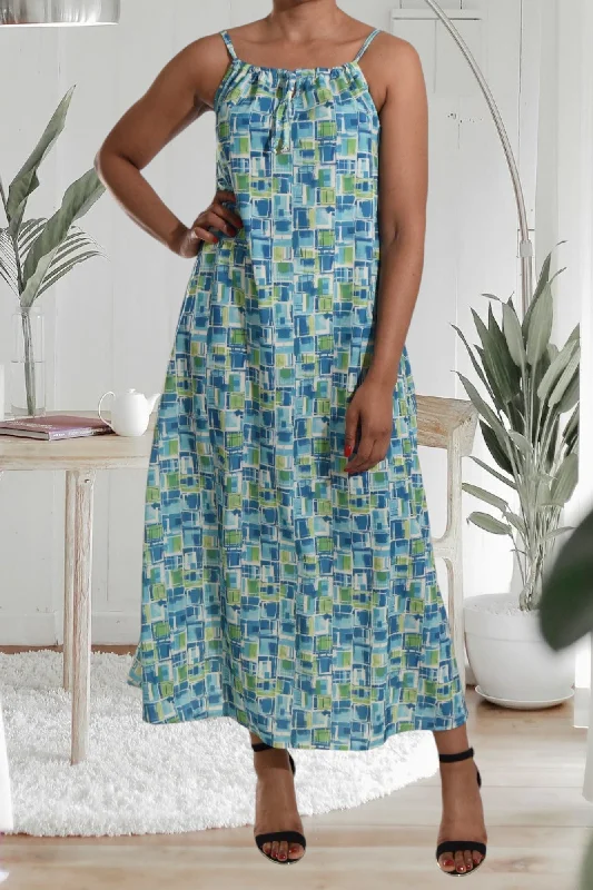 Teal And Lime Strappy Maxi Tie Dress