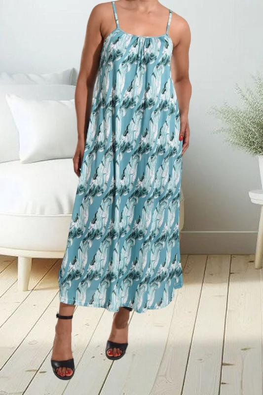 Two Tone Printed Strappy Maxi Dress