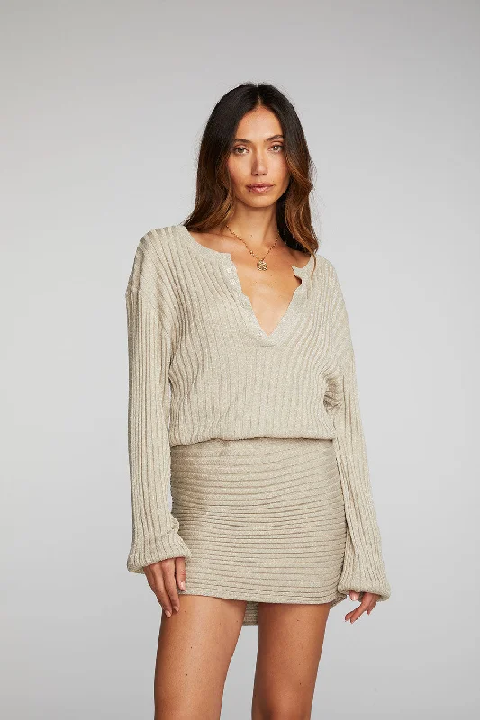 Lurex Rib Knit Mini Dress with Shirring