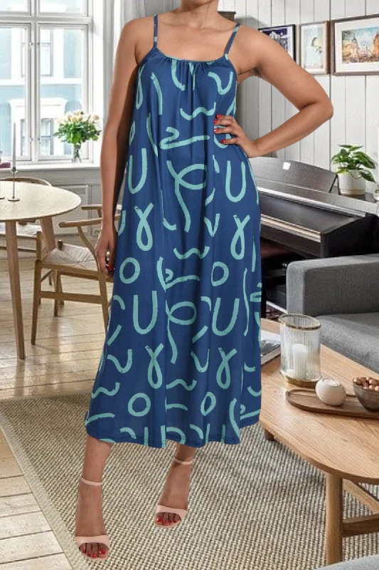 Green Printed Strappy Maxi Dress