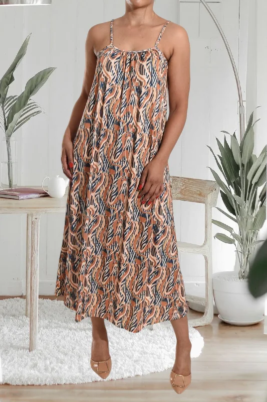 Mustard Printed Strappy Maxi Dress