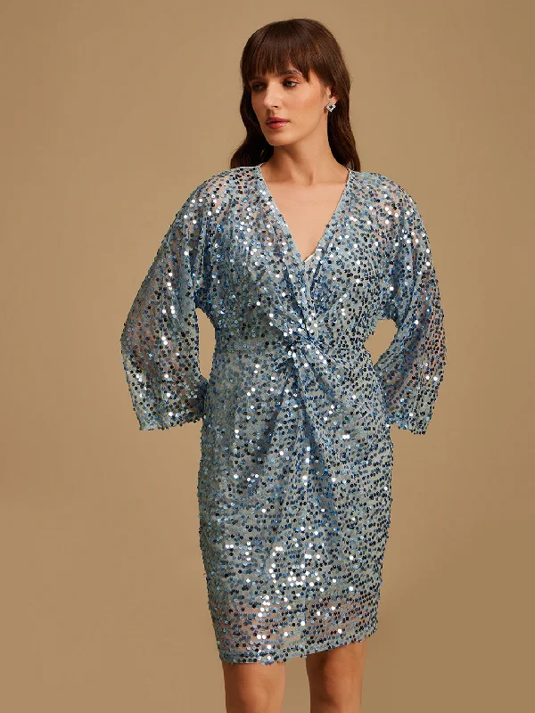 Front Knotted Sequined Dress