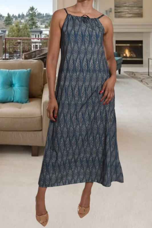 Printed Navy Grey Strappy Maxi Tie Dress