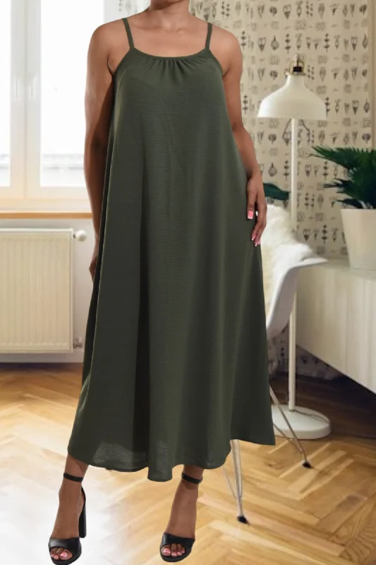 Army Green Strappy Maxi Dress