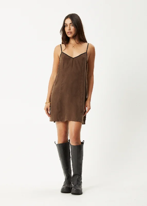 AFENDS Womens Giselle - Cupro Mini Dress - Coffee