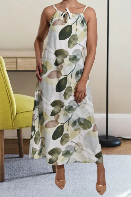 Olive Floral Strappy Maxi Tie Dress