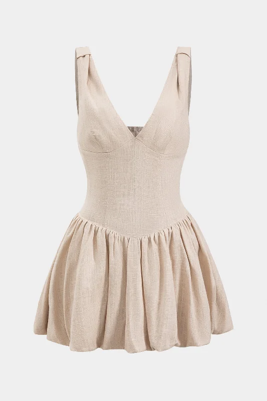 Linen Ruched Sleeveless Mini Dress