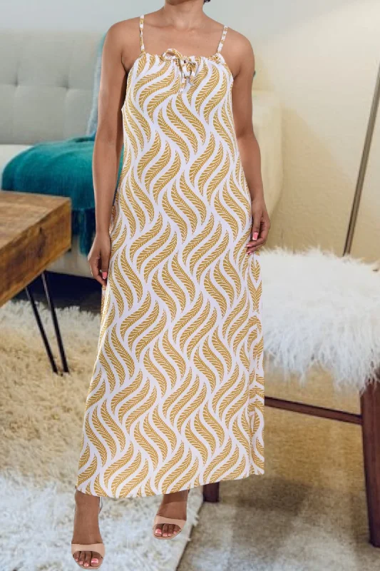 Mustard Printed Strappy Maxi Dress