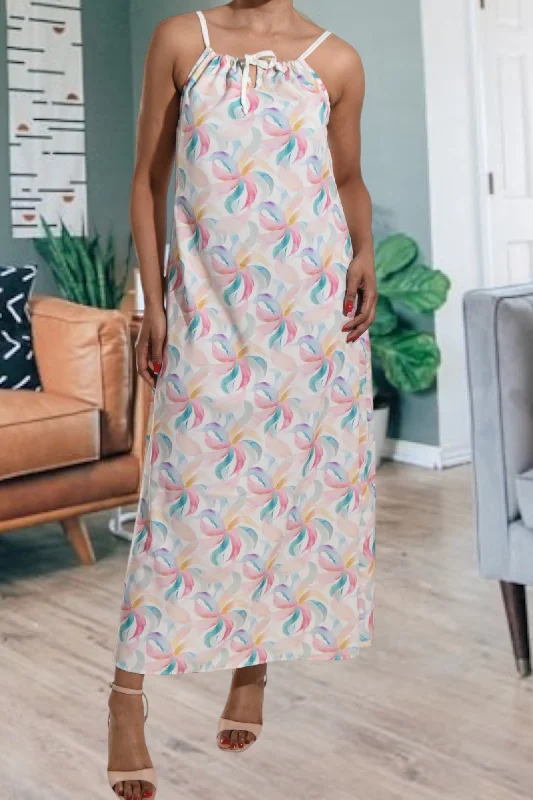 Floral MultiColor Strappy Maxi Tie Dress