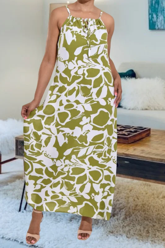 Sage Floral Strappy Maxi Dress