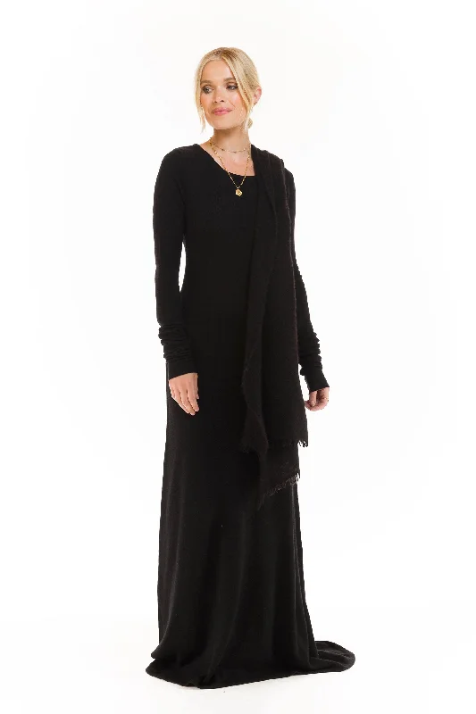 CASHMERE MAXI FITTED DRESS BLACK