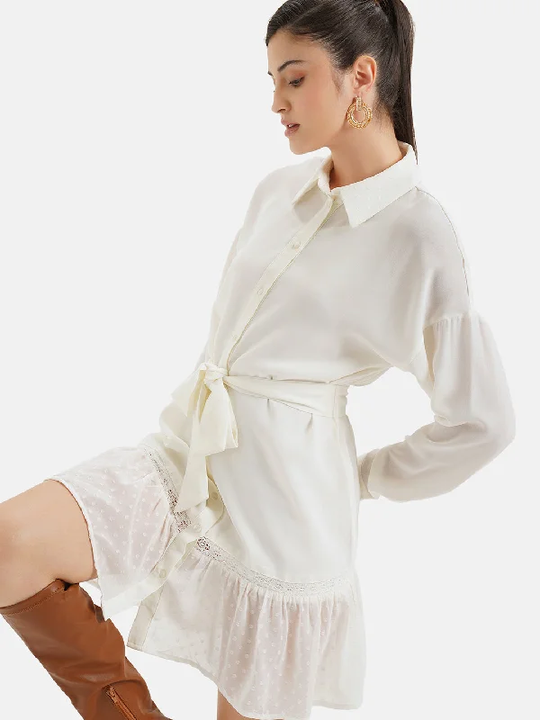 Shirt Dress With Lace Insert