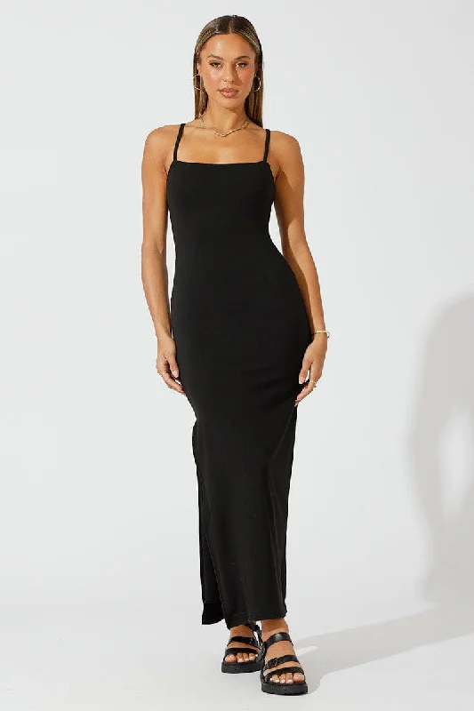 Black Supersoft Slim Fit Maxi Dress