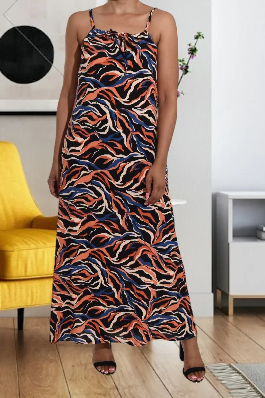 Multi Color Printed Strappy Maxi Dress