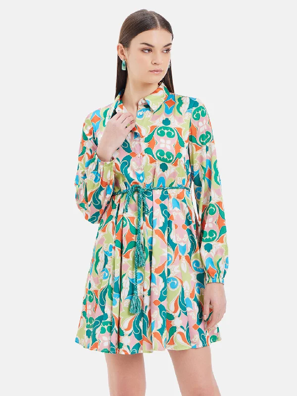 Monica Printed Mini Dress With Belt