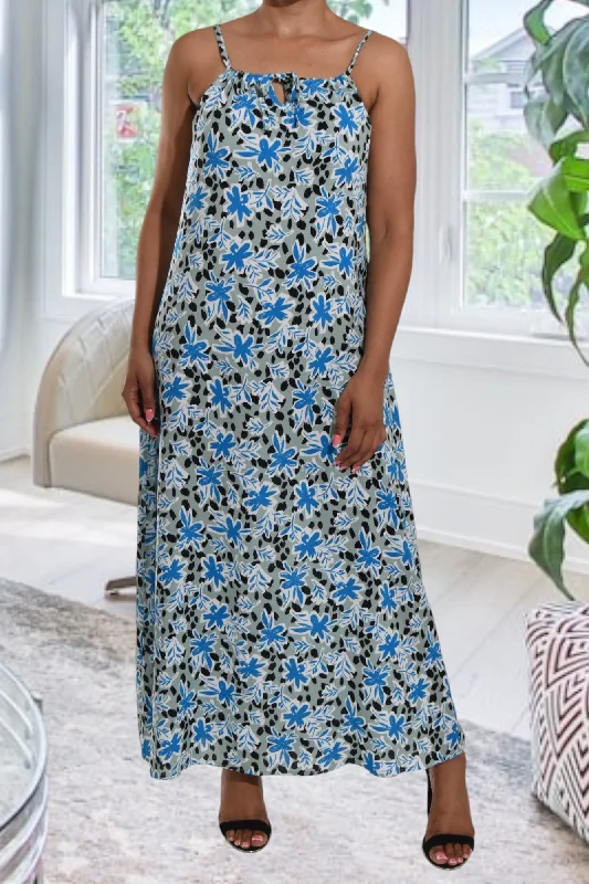 Blue Floral Strappy Maxi Dress