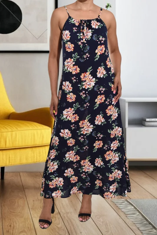 Navy Floral Strappy Maxi Dress .