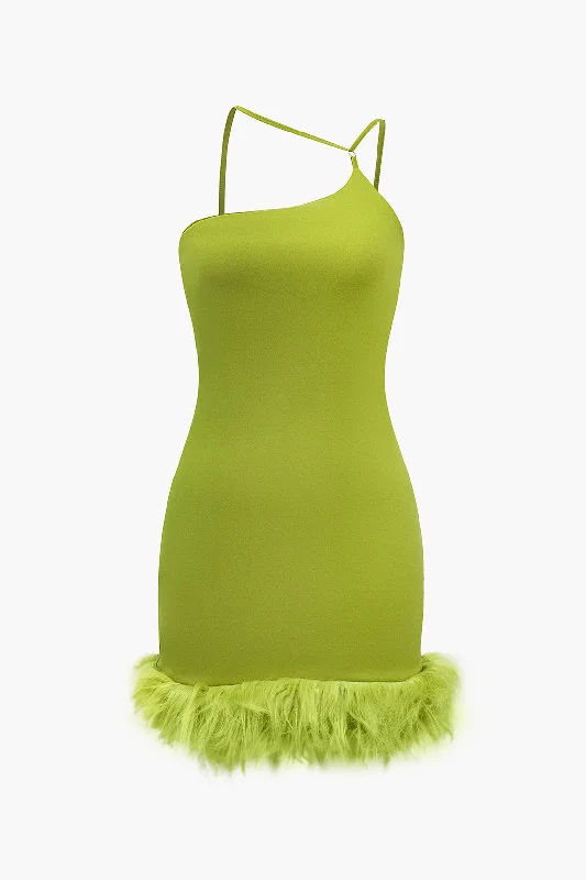 Solid Feather Detail Backless Mini Dress