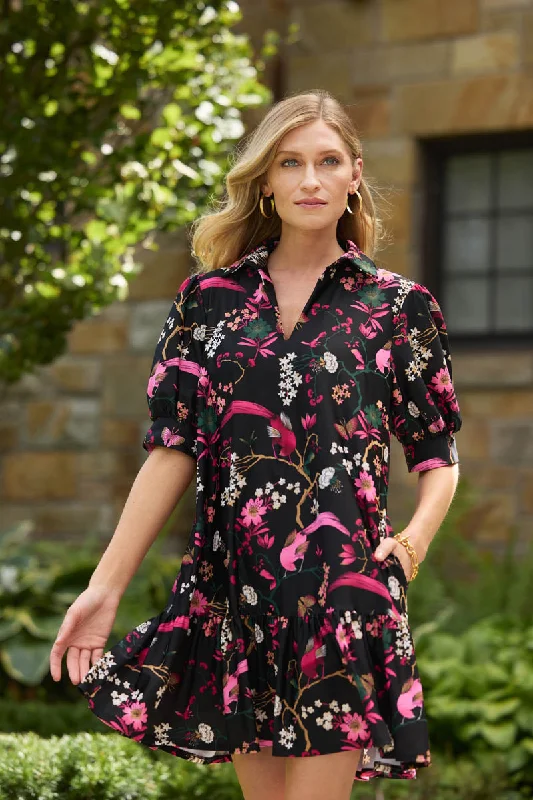 Tierney Dress - Floral Menagerie Black Pink