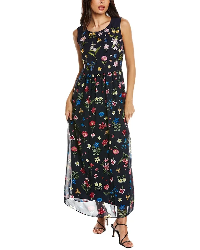 T Tahari Embroidered Midi Dress