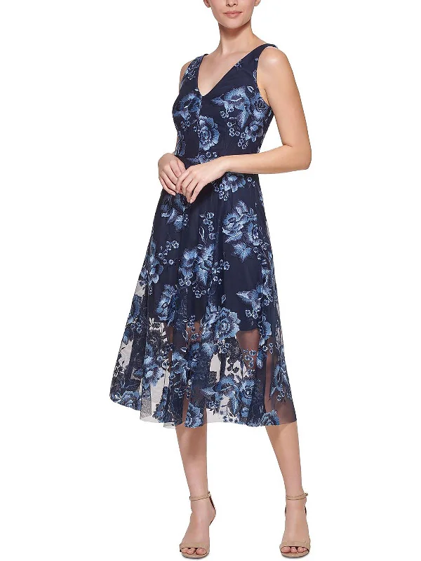 Womens Floral Calf Midi Dress