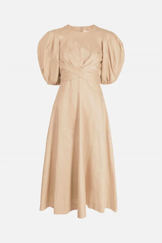 Wrap Midi Dress In Tan