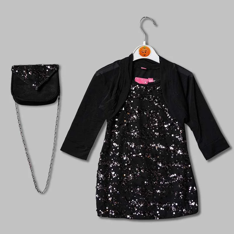 Black Girls Midi With An Elegant Sequin Shrug