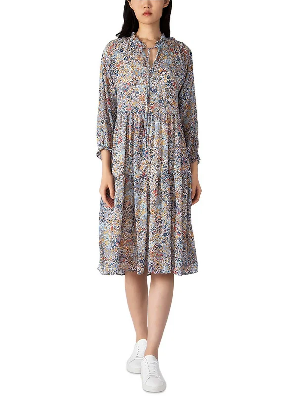 Womens Chiffon Floral Midi Dress