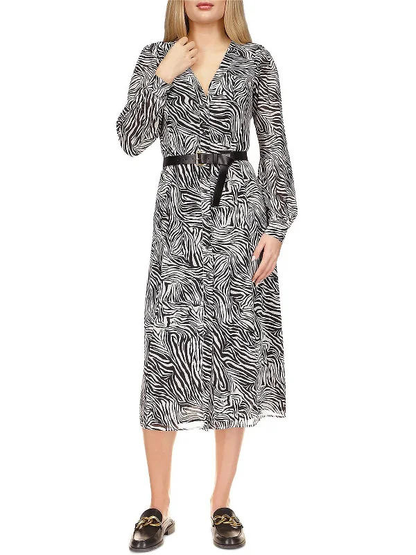 Womens Animal Print Midi Shirtdress