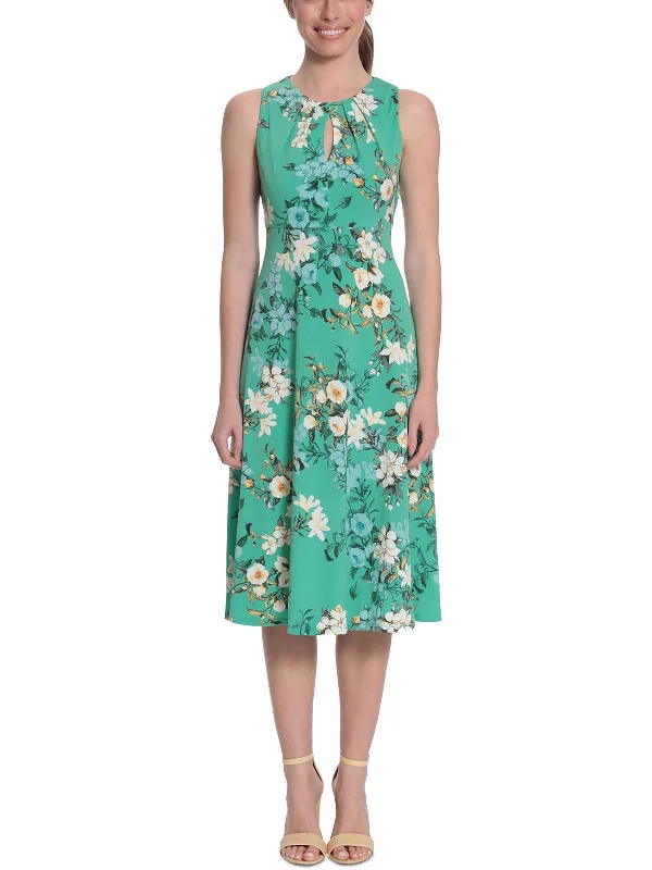 Plus Womens Floral Print Calf Midi Dress