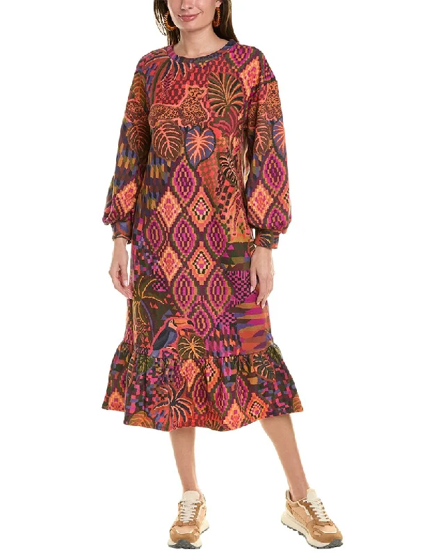 FARM Rio Jungle Animals Tapestry Sweatshirt Midi Dress